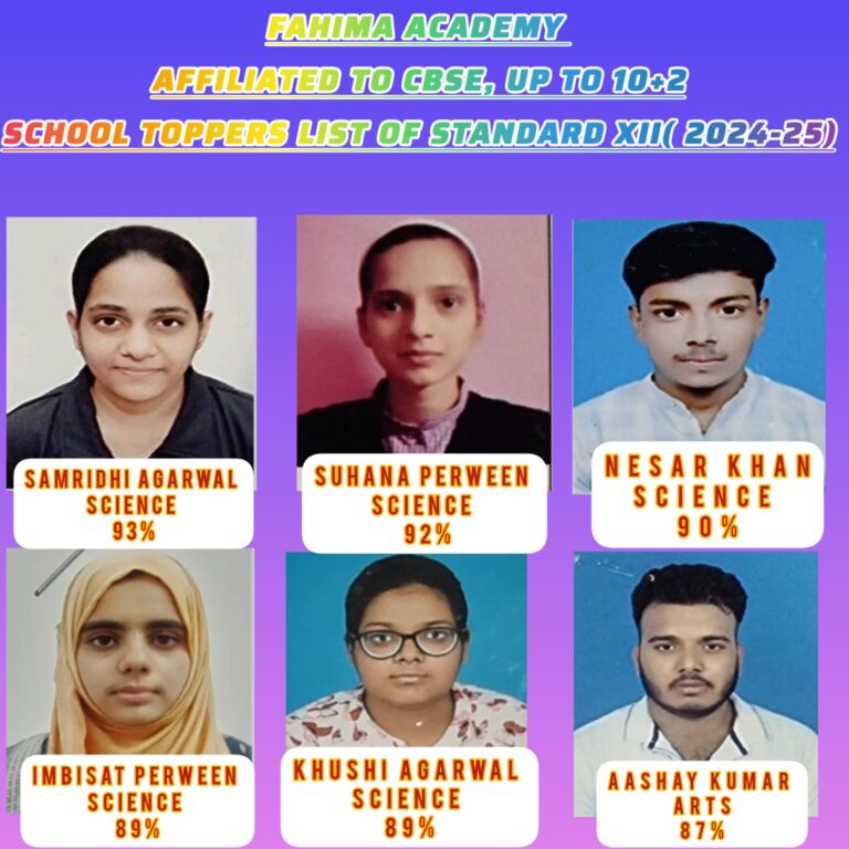 फहिमा अकादमी के विद्यार्थियों का सीबीएसई बोर्ड दसवीं और बारहवीं परीक्षा में रहा शानदार प्रदर्शन