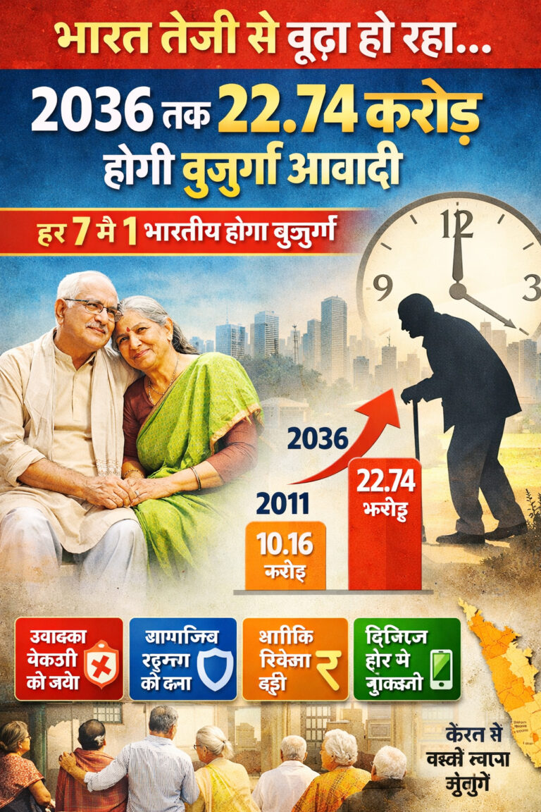 भारत तेजी से बूढ़ा हो रहा, 2036 तक 22.74 करोड़ होगी बुजुर्ग आबादी