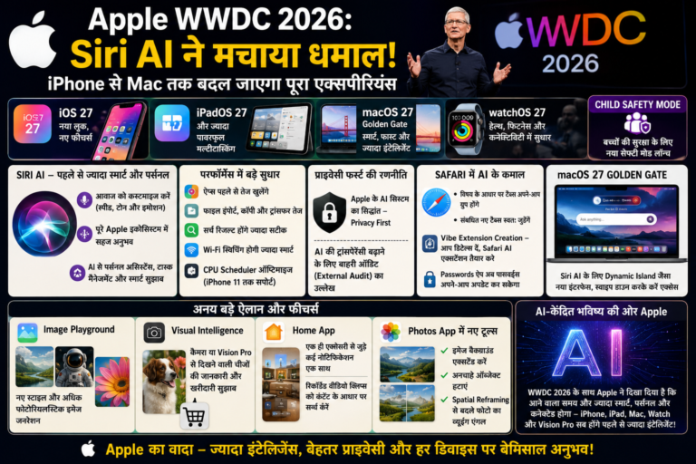 Apple WWDC 2026: Siri AI ने मचाया धमाल, iPhone से Mac तक बदलेगा पूरा अनुभव Apple WWDC 2026: Siri AI ने मचाया धमाल, iPhone से Mac तक बदलेगा पूरा अनुभव