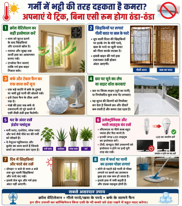गर्मी में भट्टी की तरह दहकता है कमरा? अपनाएं ये आसान ट्रिक्स, बिना AC भी रहेगा ठंडा गर्मी में भट्टी की तरह दहकता है कमरा? अपनाएं ये आसान ट्रिक्स, बिना AC भी रहेगा ठंडा