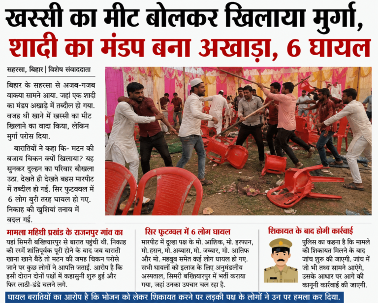 खस्सी के मीट की जगह परोसा चिकन, शादी में जमकर मारपीट; कई लोग घायल खस्सी के मीट की जगह परोसा चिकन, शादी में जमकर मारपीट; कई लोग घायल