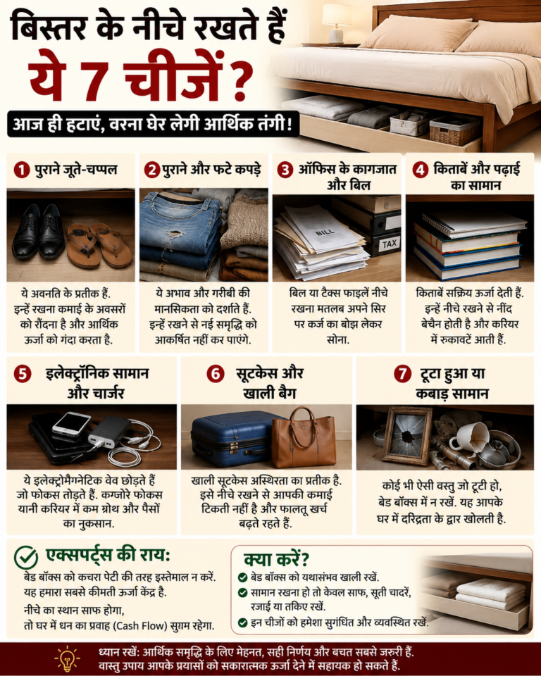 बिस्तर के नीचे ये 7 चीजें रखने से आर्थिक तंगी आती है? जानिए क्या कहता है वास्तु