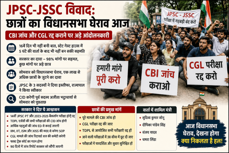 JPSC-JSSC विवाद: छात्रों का आज विधानसभा घेराव, CBI जांच और CGL रद्द कराने पर अड़े