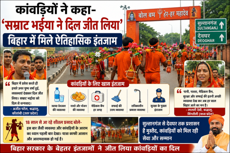 कांवरियों ने कहा- ‘सम्राट भईया ने दिल जीत लिया’, बिहार में इंतजामों की तारीफ कांवरियों ने कहा- ‘सम्राट भईया ने दिल जीत लिया’, बिहार में इंतजामों की तारीफ