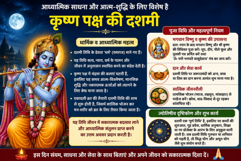 आध्यात्मिक साधना और आत्मशुद्धि के लिए विशेष मानी जाती है कृष्ण पक्ष की दशमी आध्यात्मिक साधना और आत्मशुद्धि के लिए विशेष मानी जाती है कृष्ण पक्ष की दशमी