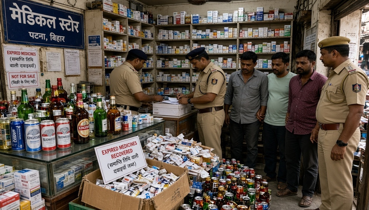 पटना में दवा की दुकान से मिली शराब और बीयर
