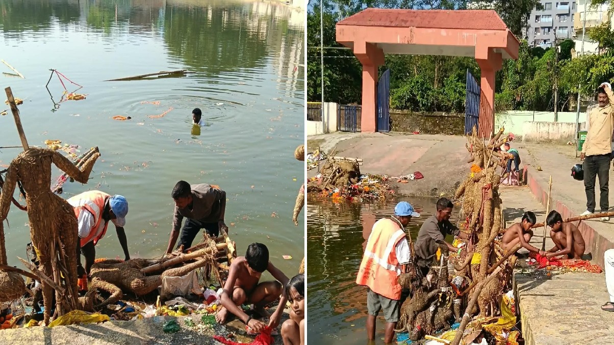 18 तालाबों से हटाये गये दुर्गा प्रतिमाओं के अवशेष